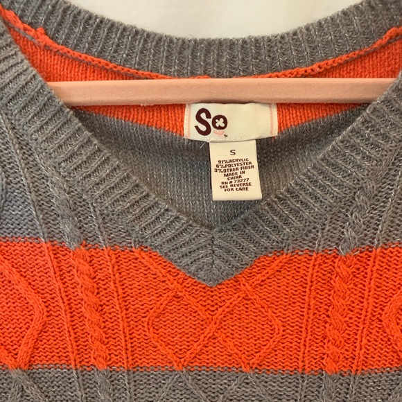 Orange and Grey Shimmer Cable Knit Striped Sweater - Picture 2 of 4